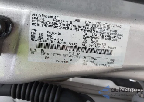 2014 Ford Focus Se z USA, uszkodzony, nr VIN 1FADP3F29EL243745